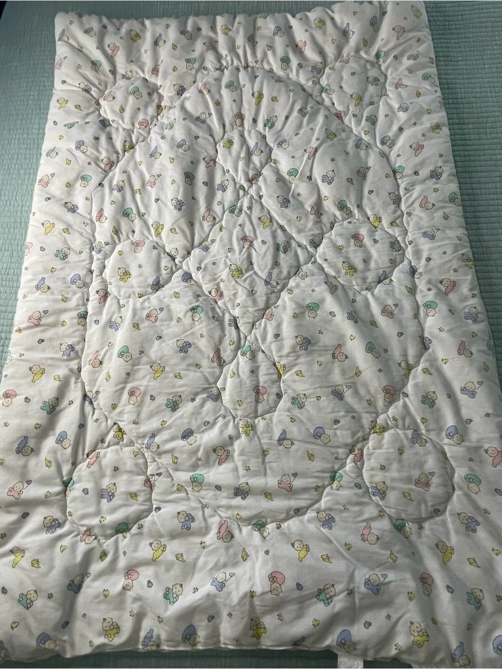 Vtg 80s Quiltex Baby Q Pastel Crawling Babies Quilt Blanket USA Made 30x45